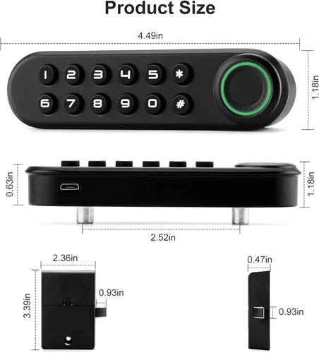 Vista 9 de Cerradura biométrica de huellas dactilares para gabinete, cerradura inteligente con contraseña USB, cajón oculto para archivos, armario, seguridad