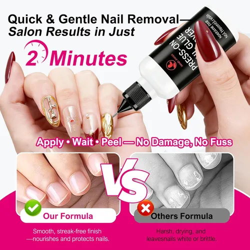 Vista 11 de Pegamento de uñas de 0.51 onzas para uñas a presión con removedor de pegamento de uñas de 0.7 onzas líquidas y herramienta, no necesita luz UV