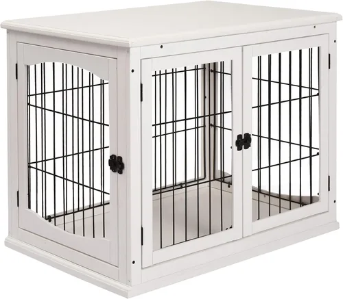 Vista 10 de PawHut Muebles de jaula para perros, mesa auxiliar de jaula para perros pequeños con dos lados de apertura, puerta con cerradura, perrera