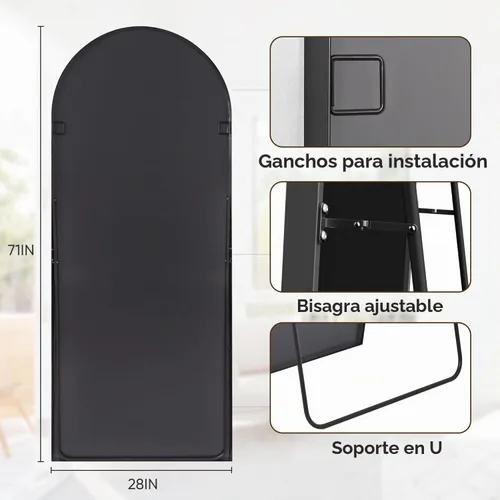 Vista 4 de AUYHM - Espejo de arco de longitud completa de 21"x58", espejo de panel de ventana, espejo de pared vintage, espejo montado en la pared Antiguo