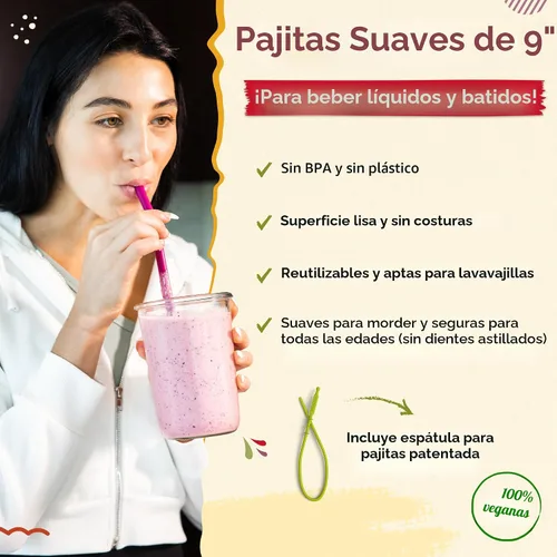 Vista 2 de Sorbetes reutilizables Pack de 4 sorbetes de silicona, Perfectas para smoothies y fiestas, vienen en envases ecológicos, Casual, Multilcolor Surtido