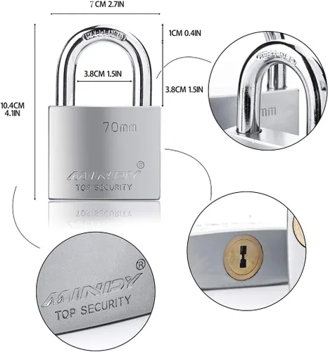 Vista 3 de 2.756 in Heavy Duty Lock Warehouse Candado con llave impermeable Candado de alta seguridad con 4 llaves