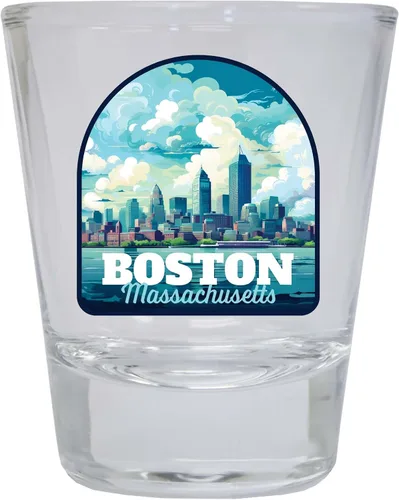Vista 6 de Boston Massachusetts A Souvenir - Vaso de chupito redondo de 1.5 onzas, color azul, paquete de 2
