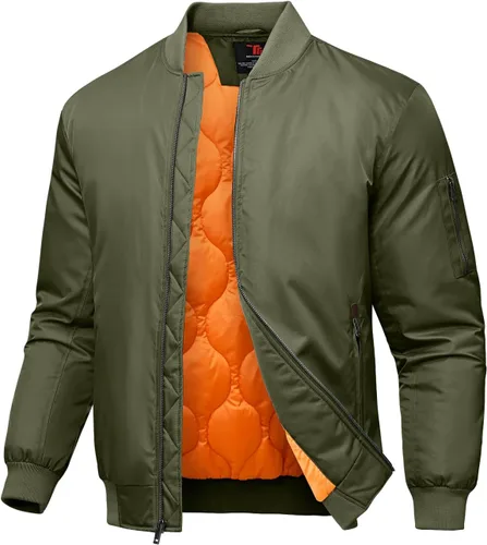 Vista 12 de Rdruko Chaquetas bomber para hombre, diseño de cebolla, acolchadas, cortavientos, con cremallera, 4 bolsillos, impermeables, de satén, para vuelo