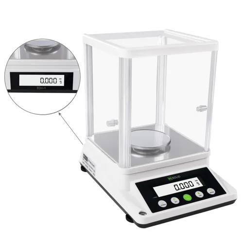 Vista 6 de Balanza analítica digital sólida de EE. UU., 3.88 oz x 0.00 oz, báscula de laboratorio de alta precisión con 2 pantallas LCD delanteras y traseras
