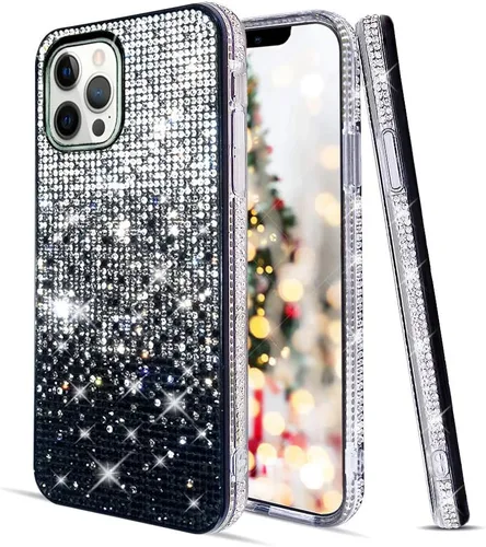 Vista 4 de LUVI Compatible con iPhone 13 Pro Max Bling Case Cute Glitter Diamond para mujeres y niñas, diamantes de imitación brillantes, parachoques