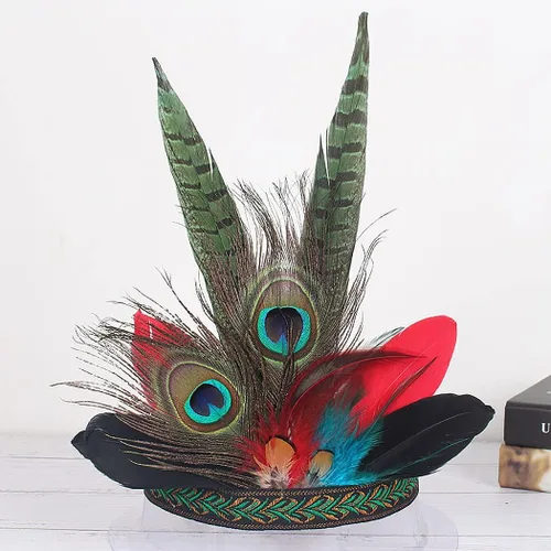 Vista 4 de CAKURE Disfraz de pavo real para mujer tocado de plumas de carnaval tocado de corona disfraz indio para fiesta de Halloween