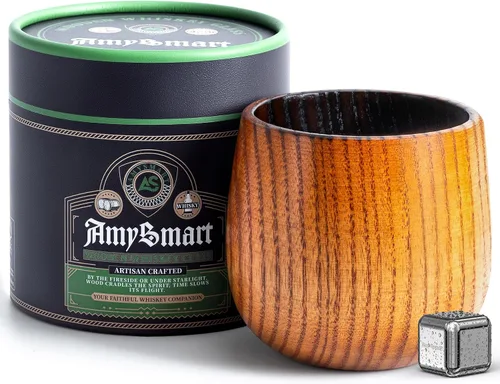 Vista 9 de Vaso de whisky de madera hecho a mano con tubo de regalo, vidrio carbonizado a la antigua, taza de bourbon carbonizado, regalo único de whisky