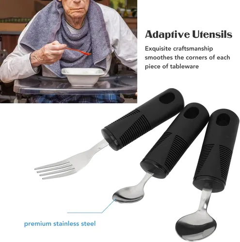 Vista 2 de YUYTE Special Supplies - Juego de utensilios adaptativos de 3 piezas, sin peso, asas antideslizantes para temblores de manos, artritis, parkinson