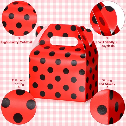 Vista 3 de Outus 30 cajas de regalo de fiesta de mariquita, cajas de regalo de fiesta de mariquita, cajas de papel de caramelo de lunares rojos y negros