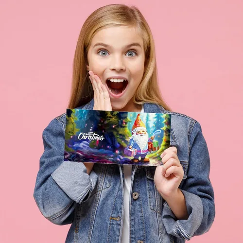 Vista 5 de LUSandy 8 paquetes de tarjetas de Navidad con pintura de diamante 5D para adultos, gnomos de Navidad, tarjetas de felicitación de arte de Papá Noel
