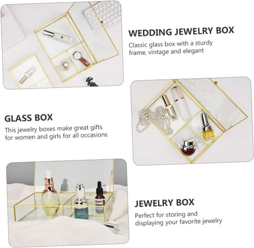 Vista 3 de Homoyoyo Caja de cosméticos de vidrio de escritorio con tapa, organizador de joyas para lápices labiales, pulseras y almacenamiento de maquillaje