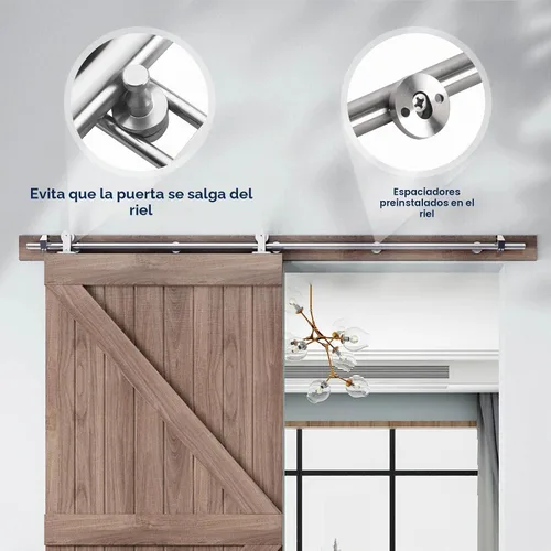 Vista 5 de EaseLife Kit de Rieles de Herrajes para Puerta Corredera de Granero de Montaje Superior de Acero Inoxidable de 5 Pies, Moderno, Resistente