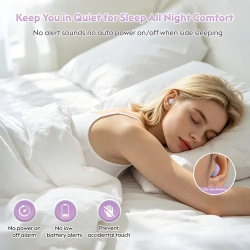 Vista 3 de Mini auriculares para dormir Bluetooth 6.0 invisibles pequeños auriculares Púrpura