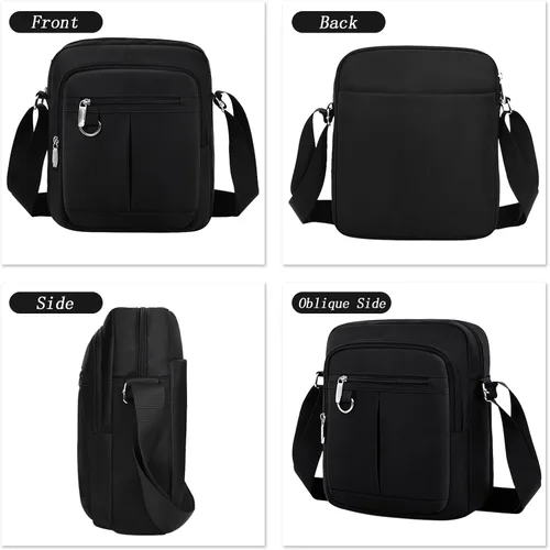 Vista 6 de Lizbin Bolsa tipo mensajero para hombre, pequeña bolsa cruzada casual negra, bolso cruzado para hombre y mujer, bolsa de hombro tipo mensajero