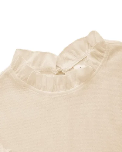Vista 6 de Romwe - Blusa con abertura en la espalda, color liso, hombros con volantes, corte ajustado y cuello alto para mujeres