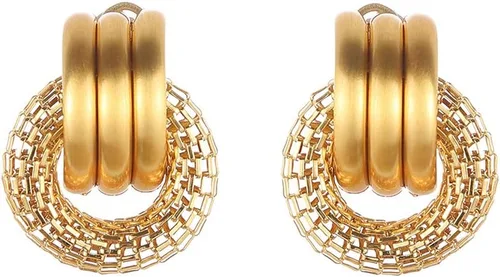 Vista 4 de Conjuntos de joyas árabes de Dubai para mujer, collar y aretes de moda de color dorado africano etíope, Latón, n