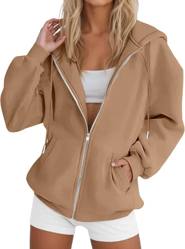 Vista 13 de JOFOW Sudaderas con capucha y cremallera para mujer 2026 Y2K 3- Negro