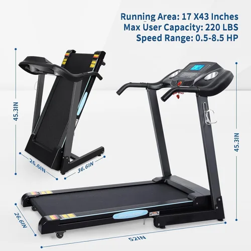 Vista 6 de Cintas de correr para el hogar, caminadora plegable con 12% de inclinación automática, 2.5 HP, velocidad de 8.5 MPH, 15 programas preestablecidos