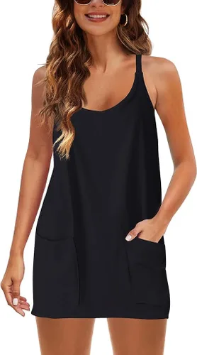 Vista 2 de Minivestido atlético sin mangas para mujer con pantalones cortos integrados