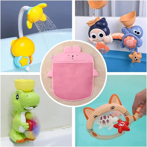 Vista 2 de Surakey Almacenamiento de juguetes de baño para niños, niños pequeños, organizador de baño de bebé, bañera, soporte de juguetes de baño, red