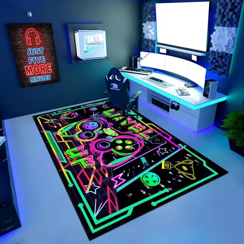 Vista 6 de Alfombras de área de juegos para niños, alfombras geniales para jugadores, adolescentes, alfombras grandes de videojuegos para dormitorio, consola