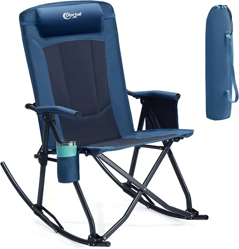 Vista 9 de Portal Silla mecedora plegable de gran tamaño portátil para acampar 400 1p-tela negro