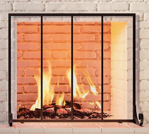 Vista 7 de Fire Beauty Protector de chispas para chimenea de panel plano, puerta de metal forjado, cubierta de seguridad decorativa para chimenea, protector