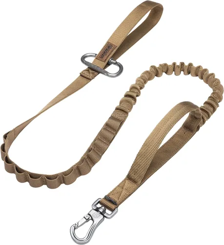 Vista 10 de EXCELLENT ELITE SPANKER Correa táctica elástica para perros con bungee, correa militar ajustable de liberación rápida con 2 asas de control (Negro)