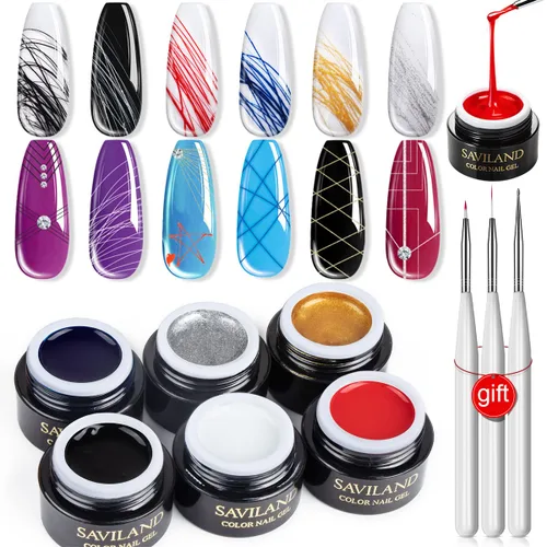 Vista 10 de SAVILAND Esmalte de uñas de gel francés: 1 unidad de 0.3 fl oz de esmalte de gel blanco Easy French Smile Line en 5s Herramienta de uñas de punta