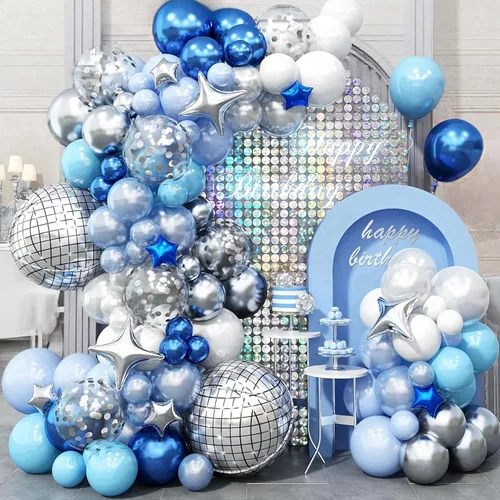 Vista 16 de Arco de globos de pata de perro, 105 piezas de guirnalda de globos con estampado de patas azules y naranjas, globos de papel de aluminio de hueso