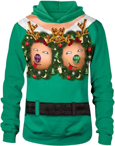 Vista 4 de Unisexd Adult Sweatshirt Chirstmas Graphic Print Pullover Funny Reindeer Pattern Sweater Shirts Trendy Lovers Hooded