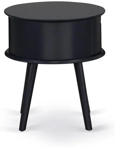 Vista 5 de East West Furniture GONE11 Gorgeous Gordon - Mesita de noche redonda de una pieza con cajón, 1 paquete, acabado negro