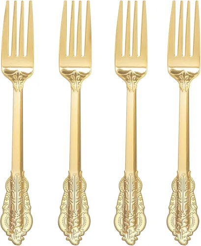 Vista 17 de WDF 100 cucharas de plástico plateadas desechables, cubiertos de plata barrocos de 6.93 pulgadas para pastel de postre, cucharas de plástico
