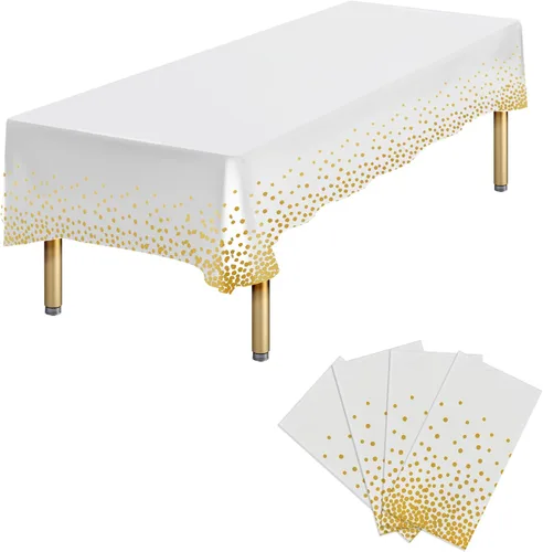 Vista 9 de Paquete de 4 manteles de plástico desechables azules y dorados para mesa rectangular, manteles desechables de 54 x 108 pulgadas, manteles