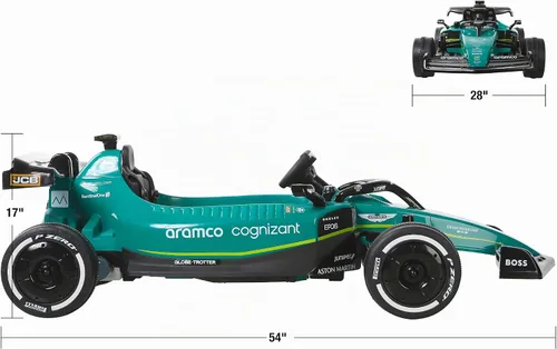 Vista 8 de Dynacraft Aston Martin Aramco Fórmula 1 Team Race Car de 12 V para edades de 3 a 8 años, con control remoto