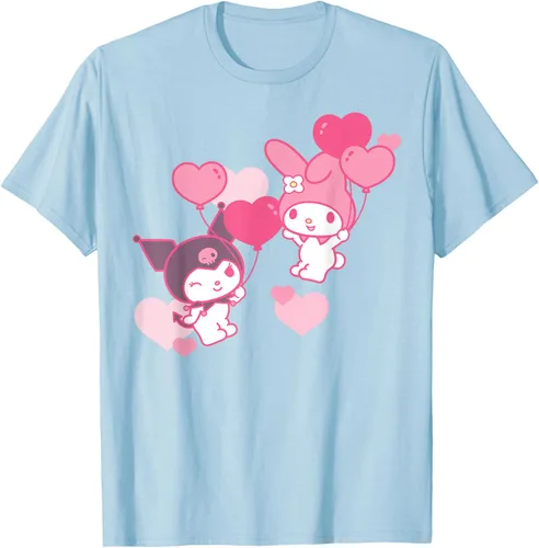Vista 86 de Camiseta de My Melody y Kuromi con corazones del Día de San Valentín Negro