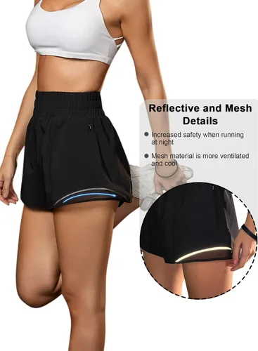 Vista 5 de Blooming Jelly Pantalones cortos de entrenamiento para mujer, pantalones cortos deportivos de cintura alta, pantalones cortos reflectantes