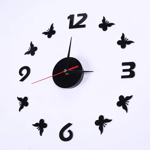 Vista 3 de Kit de reloj de pared grande sin marco, silencioso, sin tictac, 3D, moderno, con mariposas, para bricolaje, con número de espejo, calcomanías