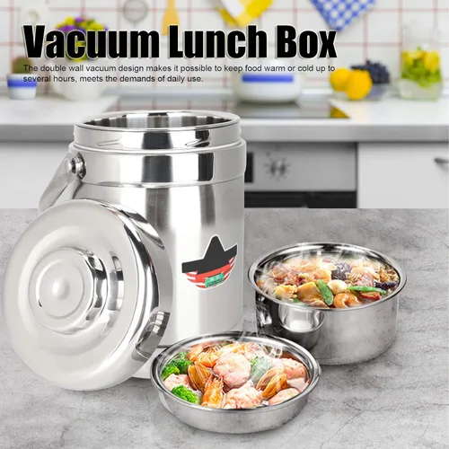 Vista 2 de Tarro de alimentos aislado al vacío, caja de almuerzo aislada al vacío de doble pared de forma recta, contenedor de alimentos calientes de acero