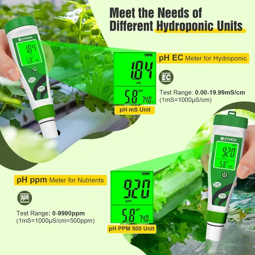 Vista 4 de Medidor de pH EC TDS para nutrientes hidropónicos de agua con solución de calibración de pH 4.00 de 8.4 oz y solución de calibración pH 7.00 de 8.4