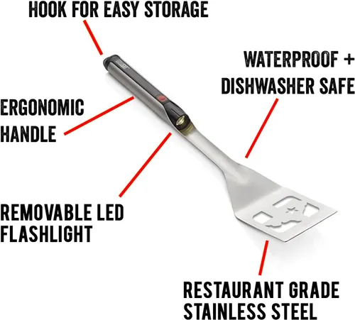 Vista 4 de GRILL LIGHT - Espátula de barbacoa de acero inoxidable Lone Star Texas con linterna LED - Acero grueso de grado restaurante - Impermeable y apto