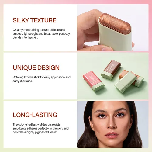 Vista 4 de Barra de contorno de crema, barra bronceadora con brillo facial, resaltador de brillo natural mezclable, barra hidratante sólida teñida multiusos