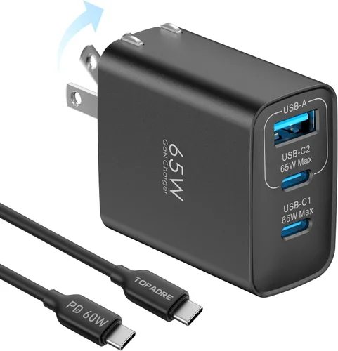 Vista 11 de Bloque de cargador USB C de 45 W, paquete de 2 cargadores de pared plegables, cargador de 3 puertos tipo C, bloque de carga rápida multipuerto