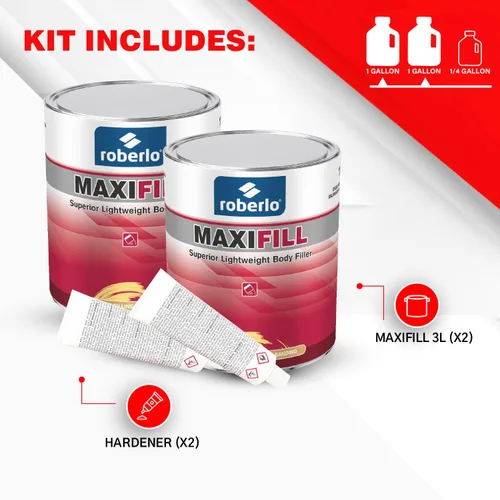 Vista 3 de Roberlo Maxifill - Relleno de cuerpo ligero superior, fácil de lijar y pintar para reparaciones de automóviles, ideal para abolladuras, agujeros