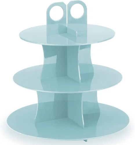 Vista 2 de GoodCook Sweet Creations Bake-Take-Serve - Juego de moldes antiadherentes para cupcakes con soporte escalonado, plata/azul