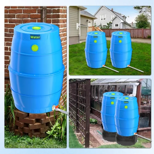 Vista 6 de SQUEEZE master Barril de colección de agua de 50 galones - Barril de almacenamiento de agua potable con canillas - Sistema de suministro de agua