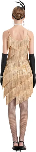 Vista 6 de Vestidos de tirantes con flecos y borlas para mujer, ropa de baile a la moda, con accesorios de los años 20