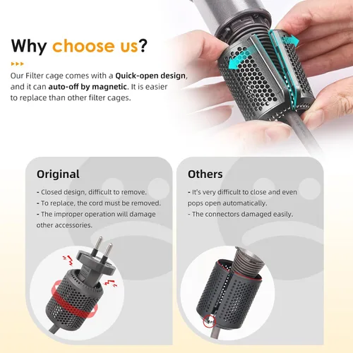 Vista 3 de Filtro magnético para secador de pelo compatible con el secador de pelo Gris metálico