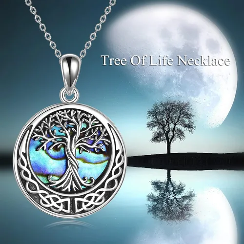 Vista 6 de Collar de árbol de la vida de plata de ley 925 collar con colgante de nudo celta para mujer